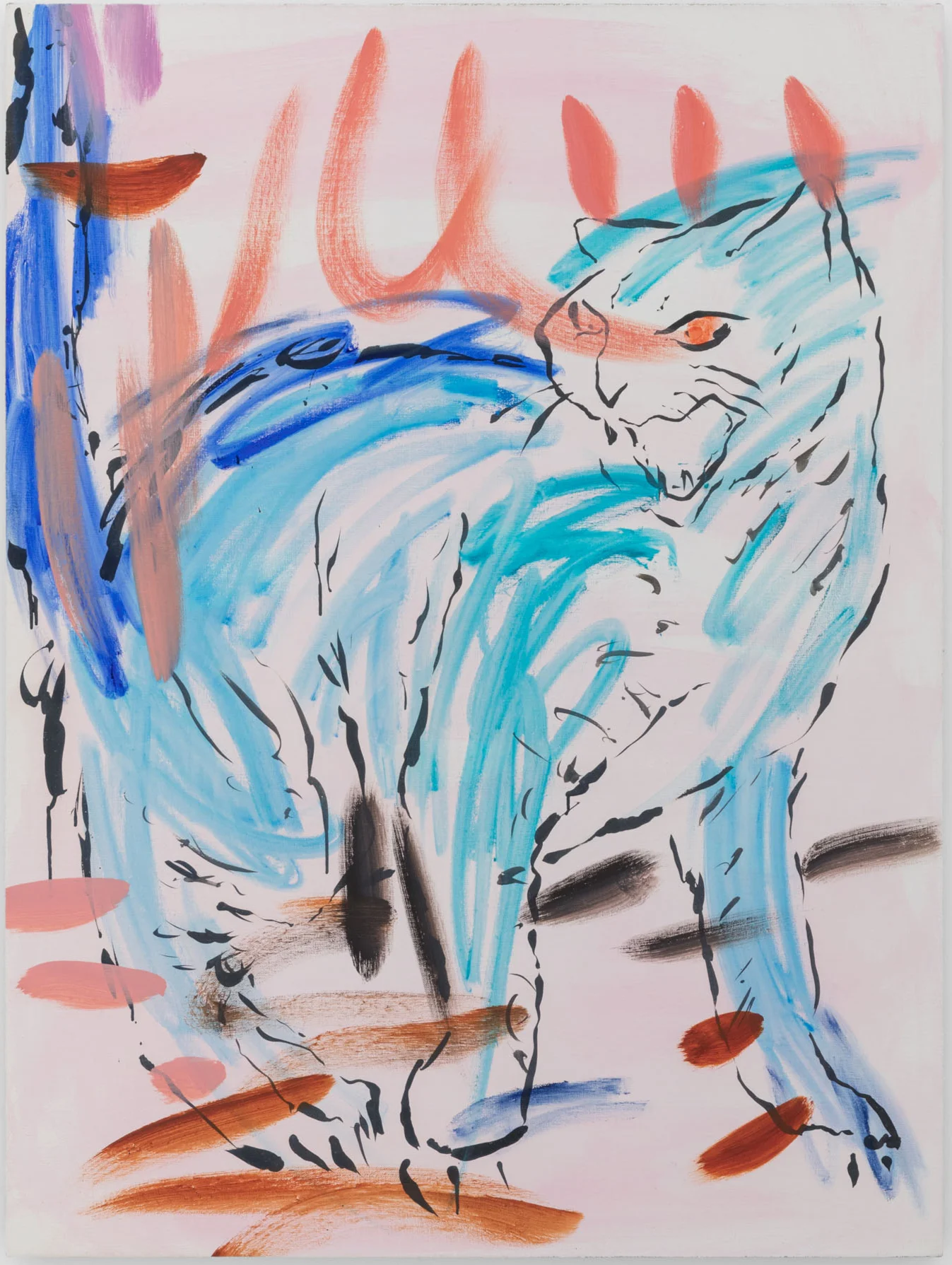 Riña de gatos (1), 2025, Oil and acrylic on linen, 47 1/4 x 35 3/8 in, 120 x 90 cm